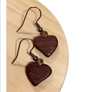 Wooden Heart Dangling Earrings with Wire Hook